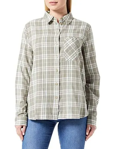 Produktbild: camel active Damen Karobluse im Baumwoll-Leinen-Mix Khaki, Womenswear-M