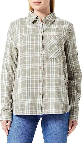Produktbild: camel active Damen Karobluse im Baumwoll-Leinen-Mix Khaki, Womenswear-XS