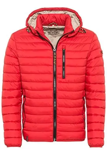Produktbild: camel active Herren leichte Jacke Stepp-Blouson mit Kapuze aus recyceltem Nylon in Blau, Braun, Rot und Schwarz Rot menswear-52