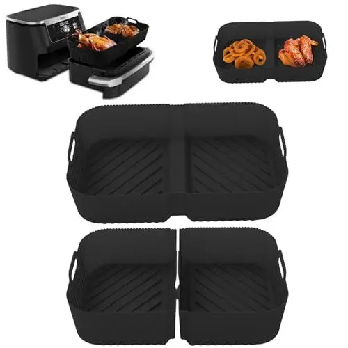 Produktbild: Camiraft 2 Pack Airfryer Silikonform Zubehör für Ninja AF500, Air Fryer Accessories für Dual Zone Heißluftfritteuse，Kieselgel Backblech,Schwarz C