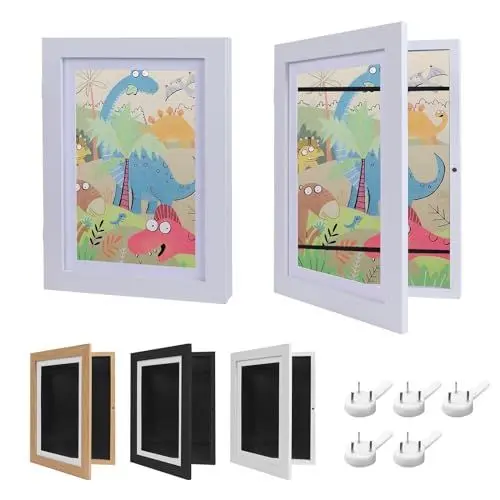 Produktbild: Camiraft 2 Stück Kunstfotorahmen für Kinder, befüllbar Bilderrahmen zum öffnen, Frontöffnung für Kunstwerke, Ideal für Kinderzeichnungen, Kunstprojekte, Schule, Zuhause oder Büro,Weiß