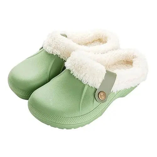 Produktbild: Camiraft Hausschuhe Damen Herren Clogs Gefüttert Winter Gartenschuhe Warm Gartenclogs Plüsch Pantoffeln Wasserdicht rutschfeste Outdoor Winterschuhe,Grün