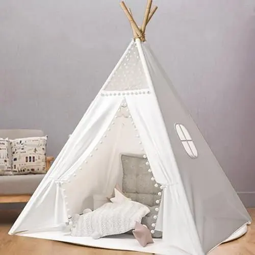 Produktbild: Camiraft Weiß Kinder Tipi Zelt,klassisches indisches Spielzelt für Kinder,Kinderzelte aus Polyesterfaser für Mädchen und Jungen mit Tragetasche,faltbares Spielhaus für drinnen oder draußen