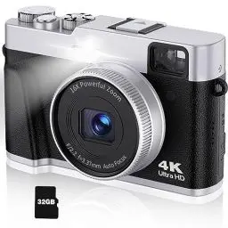 Produktbild: CAMKORY 4K Digitalkamera Fotokamera 48MP Autofokus 32G Karte Optischer Sucher Kompaktkamera Kamera Fotokamera Fotoapparat Digitalkamera Klein 16x Zoom Blitz Einfache Bedienung 2 Akku Anfänger