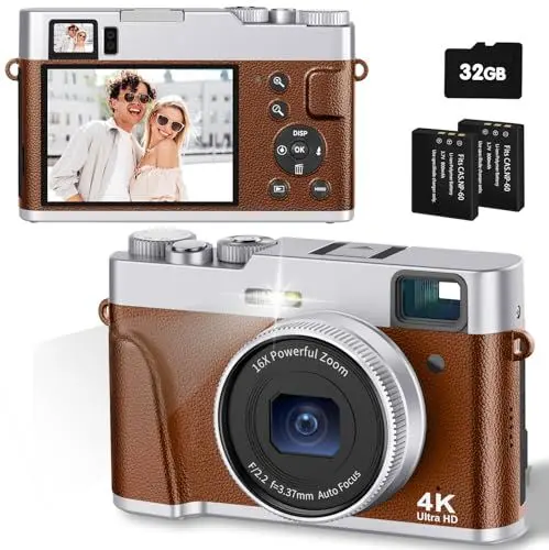 Produktbild: CAMKORY 4K Digitalkamera mit 32G Karte 48MP Autofokus Kamera Fotokamera Optischer Sucher 16X Zoom Kompaktkamera Fotoapparat Digitalkamera für Anfänger Jugendliche