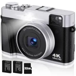 Produktbild: CAMKORY Digitalkamera 4K 48MP Fotokamera Autofokus 32G Karte Optischer Sucher Kamera Kompaktkamera Fotoapparat Digitalkamera Klein Einfache Bedienung 16X Zoom Blitz 2 Akku Anfänger Schwarz