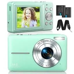 Produktbild: CAMKORY Digitalkamera Fotokamera FHD 1080P 44MP Kompaktkamera 16X Digitalzoom Fotoapparat Digitalkamera Klein Einfache Bedienung Bildstabilisator mit 2 Akku für Kinder Anfänger Jungen Mädchen Grün