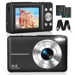 Produktbild: CAMKORY Digitalkamera Fotokamera FHD 1080P 44MP Kompaktkamera 16X Digitalzoom Fotoapparat Klein Einfache Bedienung Bildstabilisator mit 2 Akku für Kinder Anfänger Jungen Mädchen Schwarz