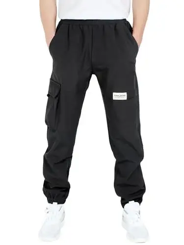 Produktbild: CAMLAKEE Wasserdicht Outdoorhose Kinder Trekkinghose Jungen Wanderhose Softshellhose Cargo Jogger Jungs Hose mit Elastische Taille Schwarz DE:152-158 (Herstellergröße 160)