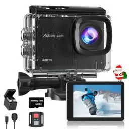 Produktbild: Camlance Action Cam Wasserdicht 4K60FPS mit 64GB Karte,131FT Unterwasserkamera 8X Zoom,WiFi Helmkamera 48MP, Stabilisierte Actionkameras mit Fernbedienung,2 * 1350 Batterien