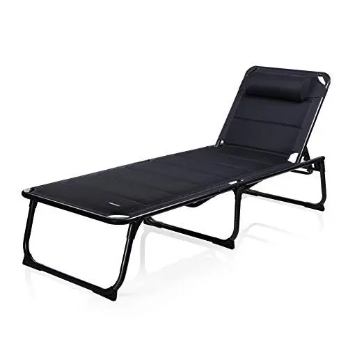 Produktbild: Campart BE-0655 Sonnenliege/ Gartenliege Siena, mit Kopfpolster, in 5 Positionen verstellbar, One Size, Dunkelblau, 200 x 67 x 35 cm, Anthrazit