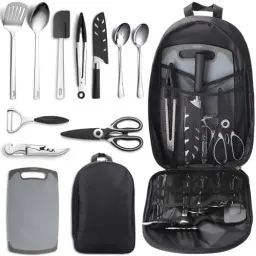 Produktbild: Camping Essentials, Evanda Camping Kochutensilien, Reiseutensilien, tragbares Camping-Küchenutensilien-Set für Reisen, Picknicks, Wohnmobile, Camping, Grillen, Partys
