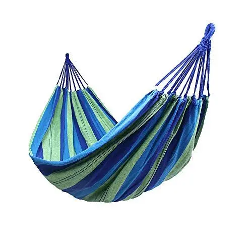 Produktbild: Camping Hängematte Outdoor Baumwolle Belastbarkeit bis 150 kg 1 Person Große für Garten Reise Terrasse Rucksack Wandern (1 Person, Blau)