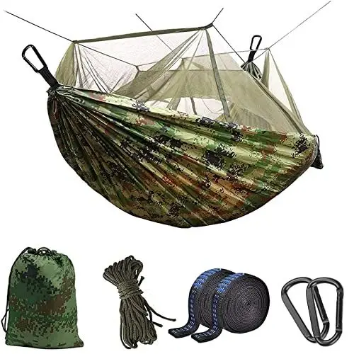 Produktbild: Camping Hängematte mit Moskitonetz, Uplayteck Tragbare Doppel- / Einzelreisehängematte Insektennetz 210D Nylon Hängematte Schaukel für Hinterhof, Garten, Camping, Rucksackreisen, Überleben Reisen