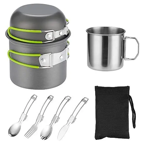 Produktbild: Camping Kochgeschirr Mess Kit - ISFORU Camping Kochset, Kompaktes Camping Topf und Pfannen Set für 1-2 Personen, für Outdoor Backpacking Wandern