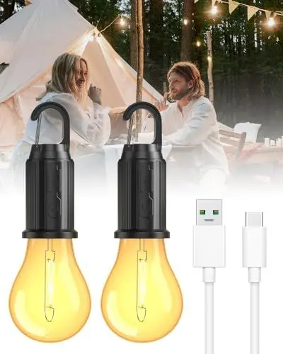Produktbild: Camping Lights Campinglampe Aufladbar, LED tragbare Zeltlampe Campinglampe Glühbirne Notlicht, Helligkeit einstellbar 3 Lichtmodi Wasserdicht Camping Licht für Camping, Stromausfall, Notfall