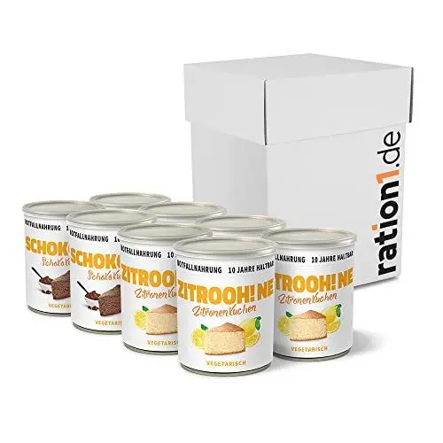 Produktbild: Camping Vorrat Kuchen, fertig gebackener ration1 Schokokuchen und Zitronenkuchen, 8er Pack, 8x 360g, passt in jeden Rucksack, für Wandern, Picknick, Outdoor