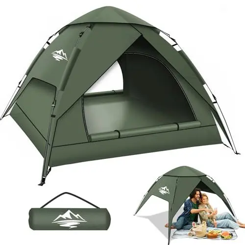 Produktbild: Camping Zelt, Automatisches 2 Personen Doppellagiges Camping Zelt Pop Up, Wasserdicht & Winddicht Campingzelt DREI Schicht Kuppelzelt, Große 3 Jahreszeiten Zelte für Trekking, Familien
