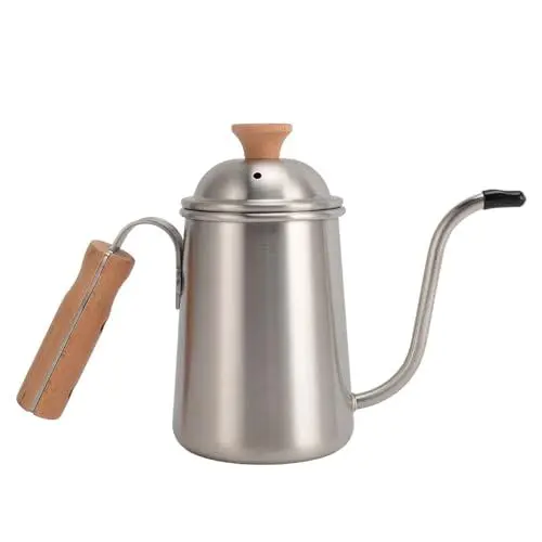 Produktbild: Camping-Kaffeekanne, Tragbarer Edelstahl-Kaffeekessel mit Holzgriff, 650 Ml, Großes Fassungsvermögen, Outdoor-Perkolator-Kaffeekanne für Handgebrühten Kaffee, Tee