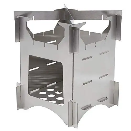 Produktbild: Campingkocher, Edelstahl klappbarer Holzofen Mini-Kocher Mini Holzvergaser für Picknick BBQ Camping Wandern Reisen 10 x 10 x 12,7 cm