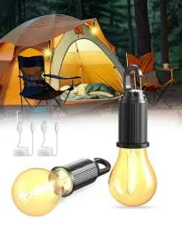 Produktbild: Campinglampe Aufladbar, LED Camping Lampe Camping Licht Zeltlampe Glühbirne, Camping laterne Helligkeit einstellbar 3 Lichtmodi Wasserdicht Campinglicht für Camping, Stromausfall, Notfall, 2 Stücke