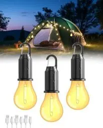 Produktbild: Campinglampe Aufladbar, LED Camping Lampe Camping Licht Zeltlampe Glühbirne, Camping laterne Helligkeit einstellbar 3 Lichtmodi Wasserdicht Campinglicht für Camping, Stromausfall, Notfall, 3 Stücke