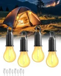 Produktbild: Campinglampe Aufladbar, LED Camping Lampe Camping Licht Zeltlampe Glühbirne, Camping laterne Helligkeit einstellbar 3 Lichtmodi Wasserdicht Campinglicht für Camping, Stromausfall, Notfall, 4 Stücke