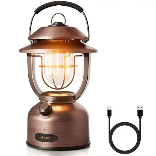 Produktbild: Campinglampe Aufladbar, Lepro Retro Camping lampe 1000 Lumen Dimmbar, 2500K Warmweiß und 5000K Kaltweiß, für Camping und Picknick, Innenbeleuchtung, Dekorative Beleuchtung, Notfälle usw.