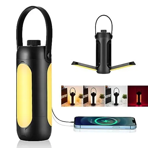 Produktbild: Campinglampe, LED Campinglampe 10000mAh Akku Camping Laterne mit USB C Aufladbar, 5 Lichtmodi,Stufenloses Dimmen,Faltbar Camping Licht mit Haken für Heim, Außenaktivität, Wandern, Zeltlampe, Notfall