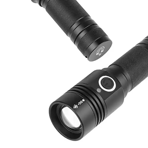 Produktbild: Camping-Taschenlampe – wiederaufladbare Taschenlampe Typ C – starke Taschenlampe, IPX4 wasserdicht mit Magnetfuß und Teleskop-Zoom-Leistungsanzeige für Camping-Notfälle