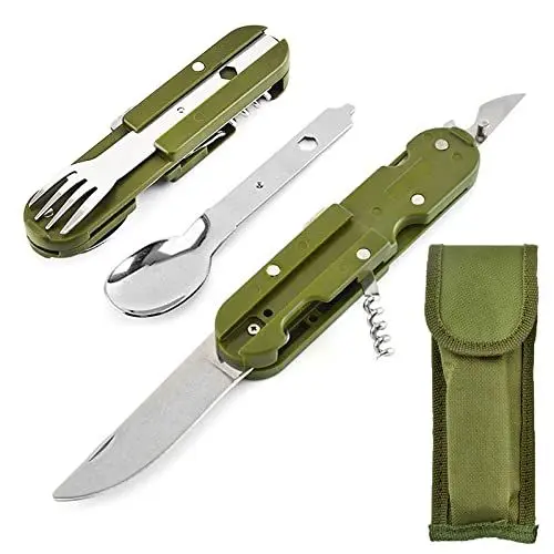 Produktbild: Campingutensilien Portable Folding Travel Utensil Besteck Gabel Löffel Messer Combo Set für Backpacking Mahlzeiten Essen, 5-in-1 abnehmbar