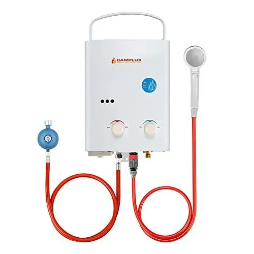Produktbild: CAMPLUX AY132-DE 5 Liter Tankless Gasdurchlauferhitzer 50mbar, LPG Durchlauferhitzer mit Tragbarer Griff, 10kW, Propan- oder Butangas, Campingdusche