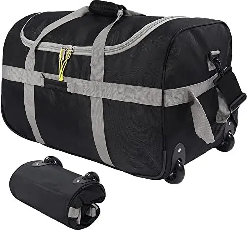 Produktbild: campMax 85L Faltbare Reisetasche mit Rollen, Klappbare Große Trolley Sporttasche mit Rollen für Reise Camping Ausrüstung,Schwarz und Grau