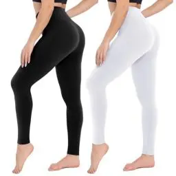 Produktbild: CAMPSNAIL 2er Pack Leggings Damen Schwarz- High Waist Sportleggins Blickdicht Sporthose für Gym Yoga(Schwarz&Weiß,L-XL)