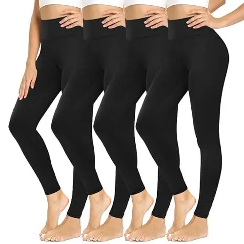 Produktbild: CAMPSNAIL Leggings Damen High Waist Blickdicht Leggings Weich Leggins Elastisch Sportleggins Lang Bauchweg Push Up Hose für Yoga Sport Gym(4*Schwarz, One Size(DE34-40))