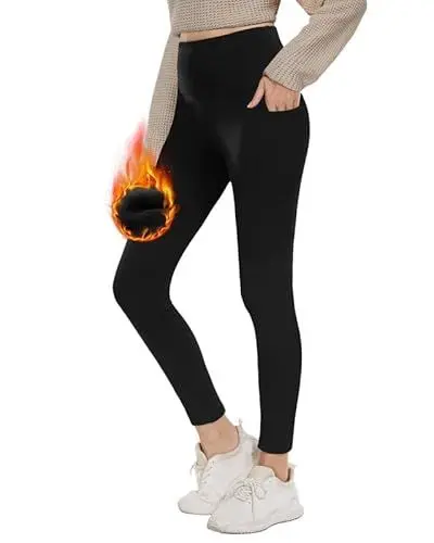 Produktbild: CAMPSNAIL Thermo Leggings Damen-Winter Gefütterte High Waist Leggings mit Innenfleece Sportleggins Lang Warm Yogahose Laufhose(Schwarz,L)