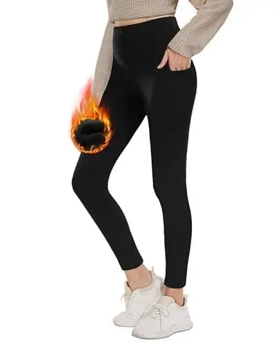 Produktbild: CAMPSNAIL Thermo Leggings Damen-Winter Gefütterte High Waist Leggings mit Innenfleece Sportleggins Lang Warm Yogahose Laufhose(Schwarz,XXL)