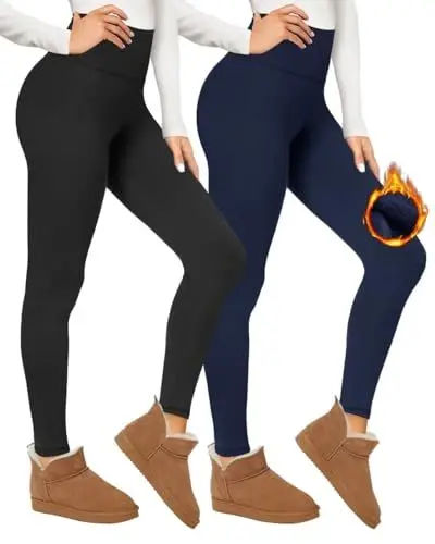Produktbild: CAMPSNAIL Thermo Leggings Damen Gefütterte im Winter, High Waist Thermohose Dicke Warm Blickdicht für Sport(Schwarz/Marineblau,L-XL)