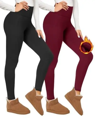 Produktbild: CAMPSNAIL Thermo Leggings Damen Gefütterte im Winter, High Waist Thermohose Dicke Warm Blickdicht für Sport(Schwarz/Weinrotu,L-XL)