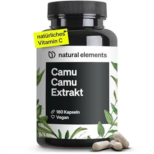 Produktbild: Camu Camu Extrakt Kapseln – Vitamin C – 180 vegane Kapseln für 6 Monate – 500mg Camu-Camu Extrakt pro Kapsel – ohne unerwünschte Zusätze, in Deutschland produziert & laborgeprüft