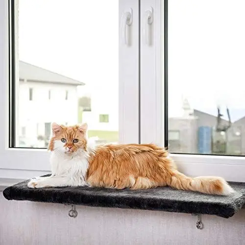 Produktbild: CanadianCat Company | Katzen Fensterliege groß Katzenbett Fensterbank - Snuggly Place - Large in anthrazit/dunkelgrau, Flauschiges Fensterbrett Katze waschbar, ca. 75 x 35 cm