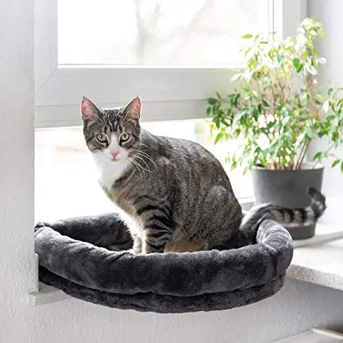 Produktbild: CanadianCat Company | LOVESEAT Katzen Fensterliege - Hängebett für Katzen mit weicher Polsterung für die Fensterbank - einfache Befestigung | anthrazit | 55 x 47 x 7 cm
