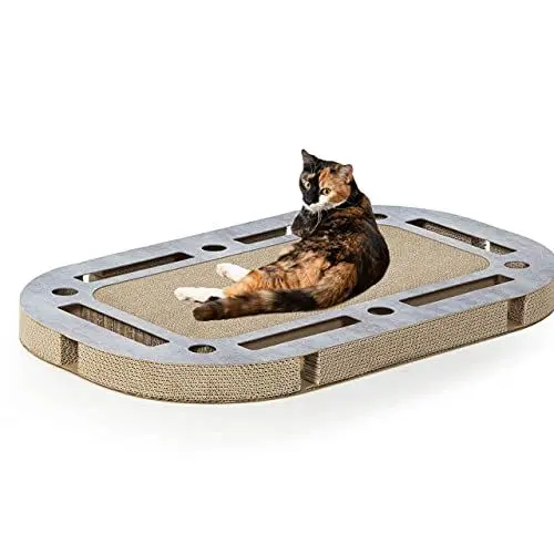 Produktbild: CanadianCat Company | XXL Katzenspielplatz ca. 85 x 54 x 5,8 cm mit integrierter Kratzpappe Katzenspielzeug Kratzbrett in Betonoptik Kratzkarton