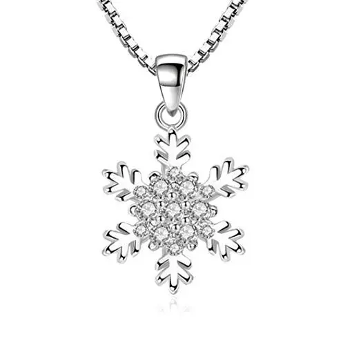 Produktbild: Canarea Kette Damen mädchen Halskette 925 Silber mit Anhänger Zirkonia Schneeflocke Glitter Kurz Y-Kette Einfache Collier Charm Schmuck für Frauen Freundin