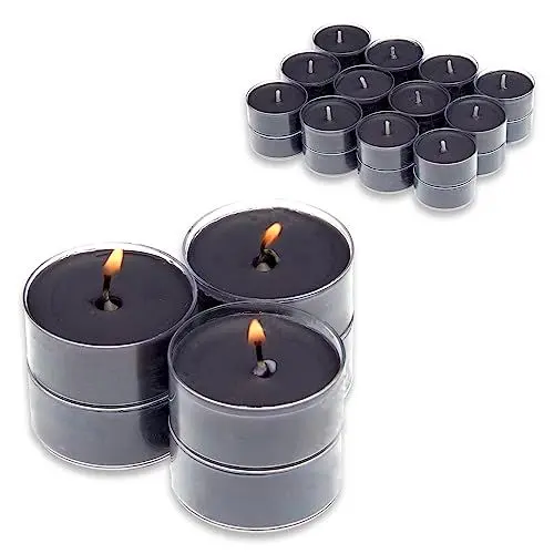 Produktbild: Candelo 24er Set Duftteelichter Ambiente - Black Rose Duft Kerze - Teelicht in Kunststoff Hülle je 3,8 x 1,7cm - 4Std Brenndauer - Teelichter Schwarz