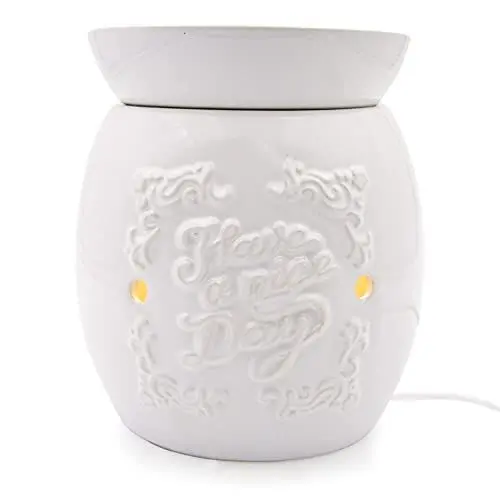 Produktbild: Candle-Lite Elektrische Duftlampe mit Licht - Boro - Flammenlose Alternative, schönes Keramik Design mit abnehmbarer Schale 25W Glühlampe, Aroma Lampe für Büro, Wohnzimmer, Schlafzimmer, 11 x 11 x 13.5 cm