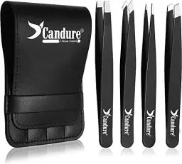 Produktbild: Candure Professionelle Pinzette für Augenbrauen, Präzision, Set mit 4 Pinzetten aus Edelstahl zum Entfernen von Mitessern, eingewachsenen Haaren, Wimpern