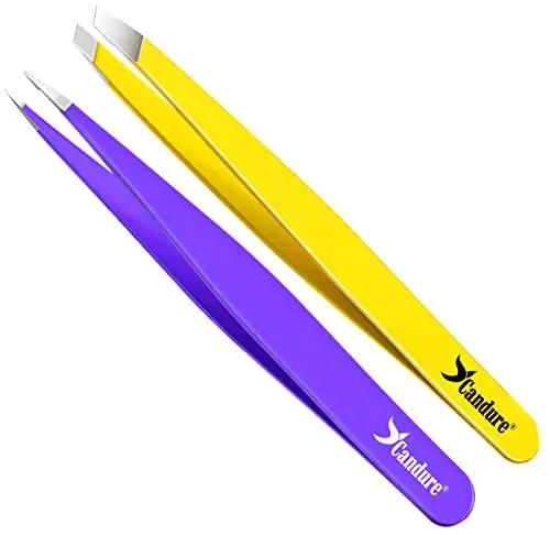 Produktbild: Candure Pinzette Augenbrauen Zupfen Profi Pinzetten Spitz Set Edelstahl, Abgewinkelten Schräge Präzision Spitze Pincetten Splitter zum Zupfen Gesichts und Eingewachsene Haare für Damen & Herren 2pc
