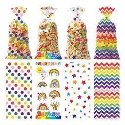 Produktbild: Candy Bags,50 Stück Transparent Cellophane Bags Cellophane Candy Bags Zellophanbeutel in Regenbogenfarben mit Twist Ties für Geburtstag Hochzeiten Party Favors süßigkeiten tüten