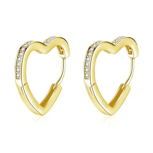Produktbild: Cangall Herz Creolen Silber 925 Klein, Sterling Silber Ohrringe Damen, Hypoallergen Knorpel Schlafen Liebe Herz Ohrringe Gold Mit Zirkonia, Herzform Kreolen Schmuck